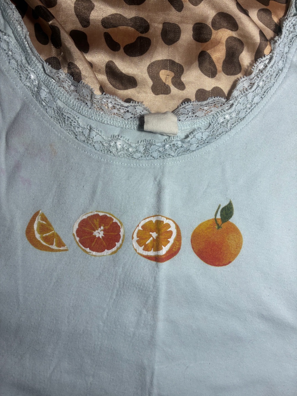 ⭒ adorable light blue orange lace trim crop top - Picture 3 of 4